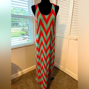 Ace Fashion Orange and Turquoise maxi tank dress. Size XL